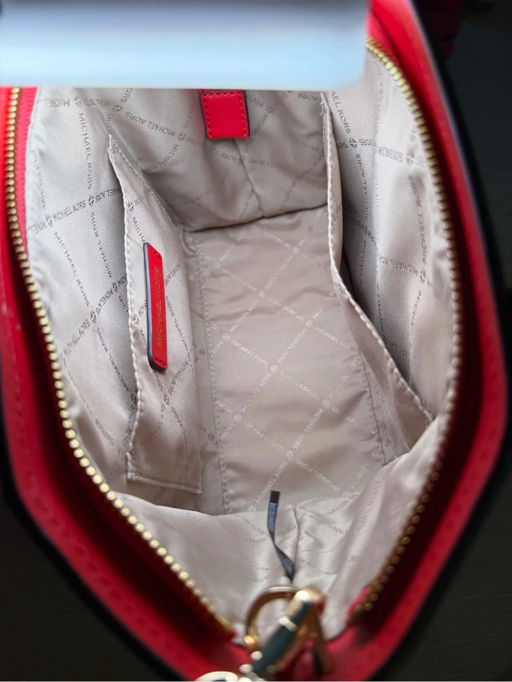 Michael Kors Bright Red Leather Satchel with Gold Accent
